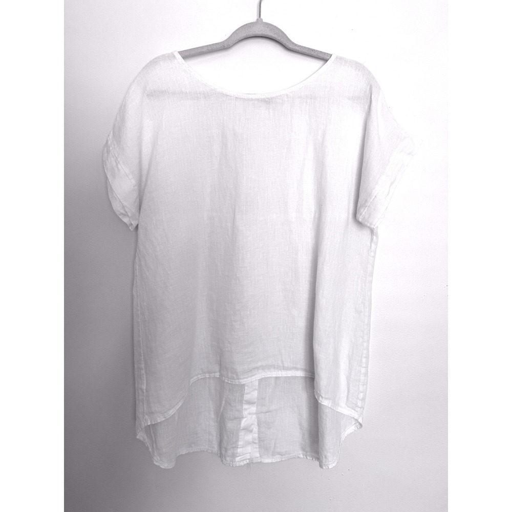 Terzo Millennio Italy 100% Linen Tunic Top Blouse White Medium Coastal Lagenlook